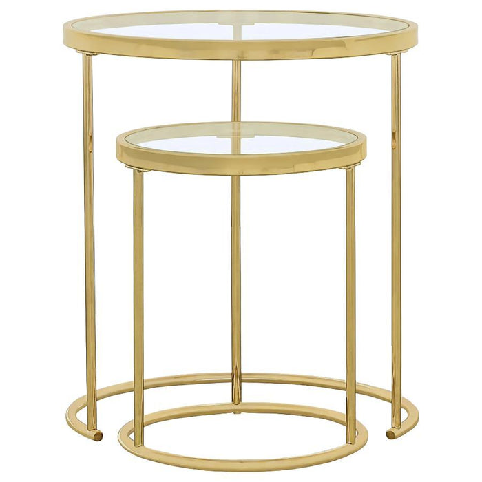 Maylin - 2 Piece Round Glass Top Nesting Table Set - Gold - Simple Home Plus