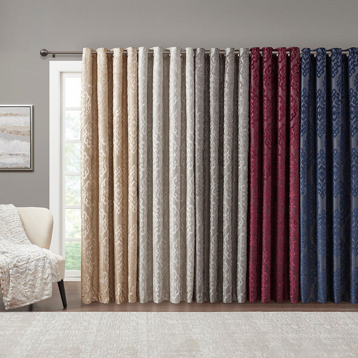 Mirage - 84" Knitted Damask Total Blackout Grommet Top Curtain Panel - Navy - Simple Home Plus