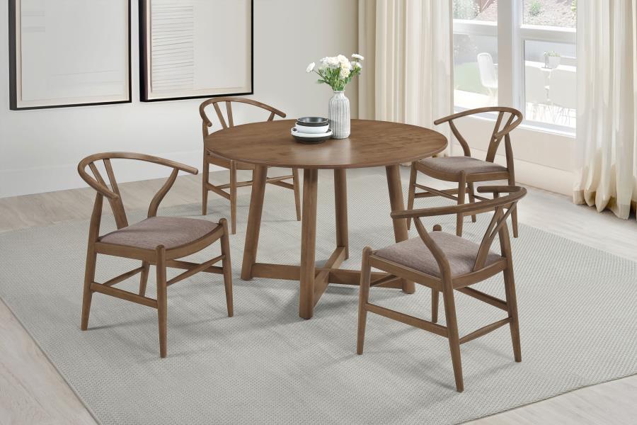 Dinah - 5 Piece Round Solid Wood Dining Set - Walnut - Simple Home Plus