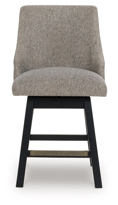 Neymorton - Dark Grayish Brown - Upholstered Swivel Barstool (Set of 2) - Simple Home Plus