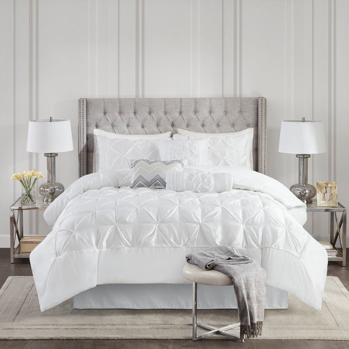 Laurel - Pieced Pleated 7 Piece Tufted Comforter Set - White - Simple Home Plus