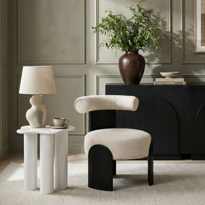 Calder - Linen Textured Fabric Upholstered Accent Chair - Painted Black Base - Simple Home Plus