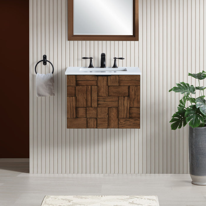 Leonardo - Engineered Stone And Solid Wood 24" Wall Mounted Bathroom Vanity - Simple Home Plus