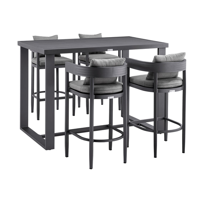Menorca - Outdoor Patio 5-Piece Bar Table Set In Aluminum With Gray Cushions - Simple Home Plus