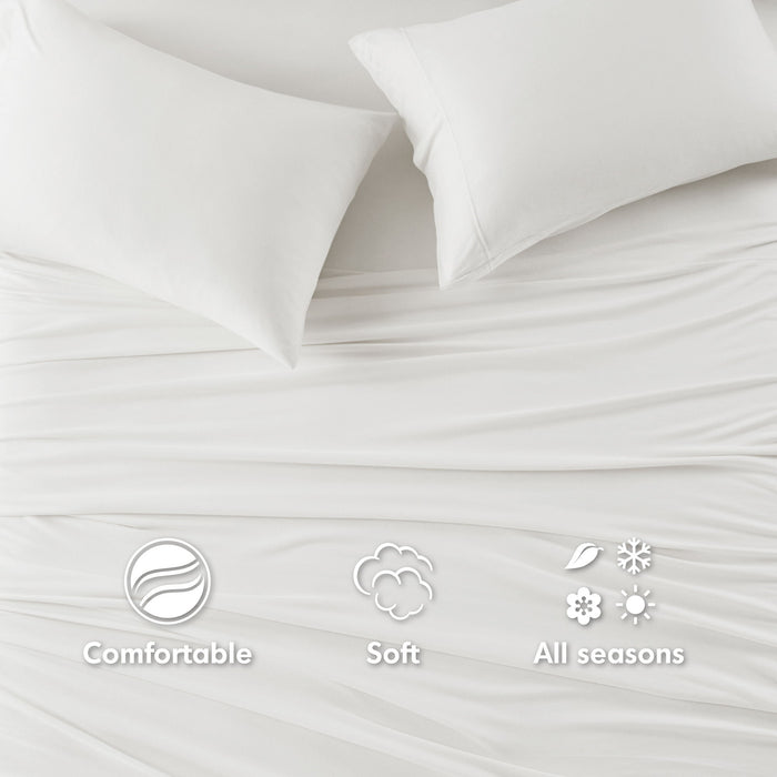 Cotton Blend Jersey Knit - Queen All Season Sheet Set - White - Simple Home Plus