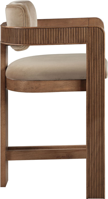 Sacha - Velvet Stool With Brown Base - Simple Home Plus