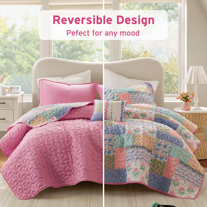 Nellie - Full/Queen 4 Piece Quilt Set - Pink - Simple Home Plus