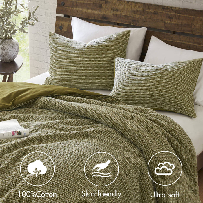 Lyon - 3 Piece King/California King Waffle Washed Comforter Set - Green - Simple Home Plus