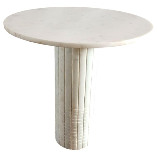 Astoria - Round Genuine Marble Side End Table - White - Simple Home Plus