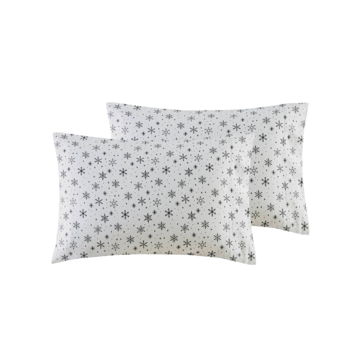 Cozy Cotton Flannel - Full Printed Sheet Set - Black Snowflakes