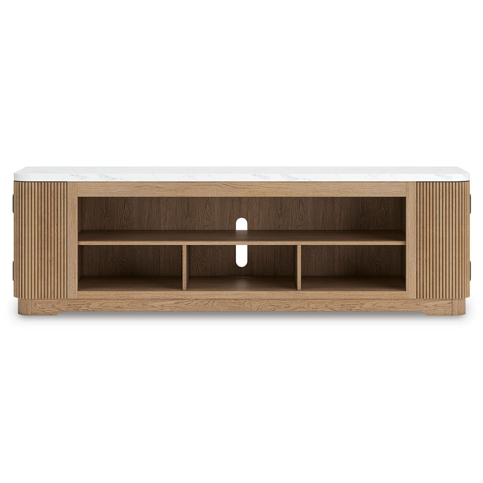 Camdill - XL TV Stand With Fireplace Option - Light Brown - Simple Home Plus