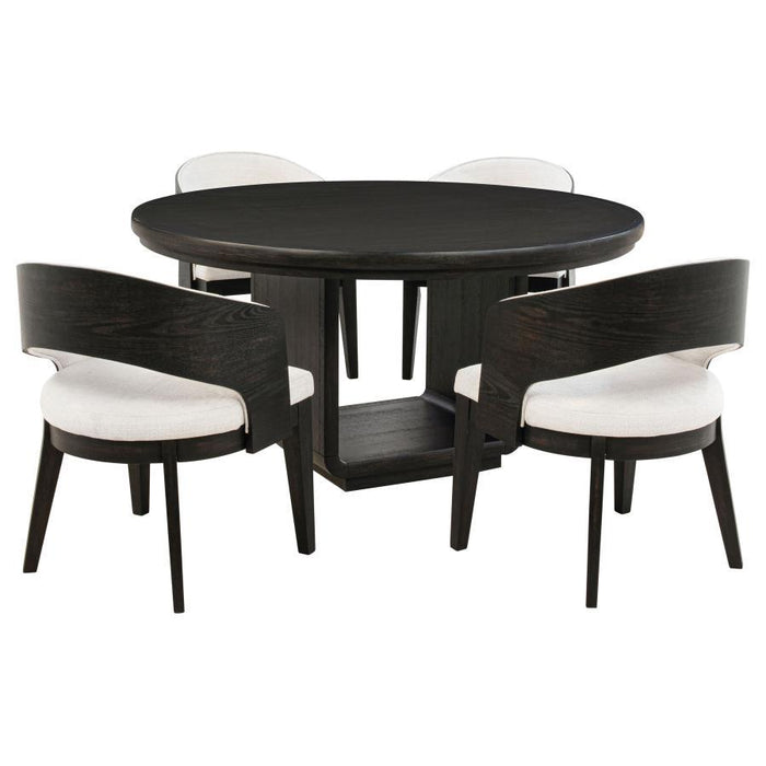 Leandro - 5 Piece Round Dining Table Set - Burnished Black - Simple Home Plus