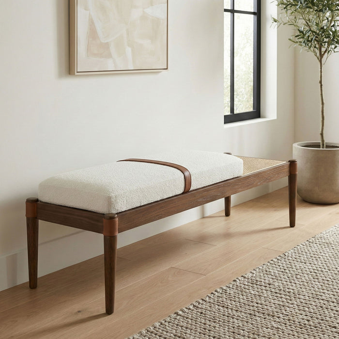 Nara - Linen Textured Fabric Upholstered Bench - Painted Brown Walnut - Simple Home Plus