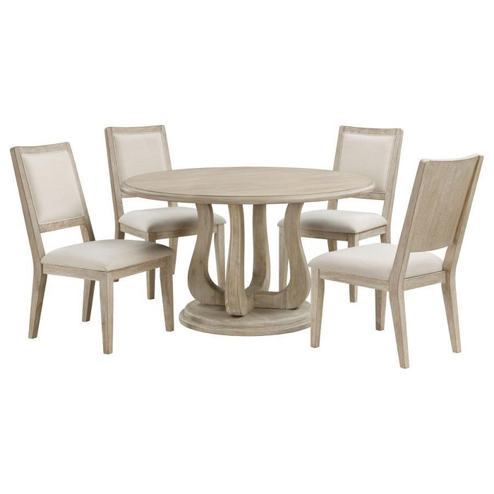 Trofello - 5 Piece Round Dining Table Set - White Washed - Simple Home Plus