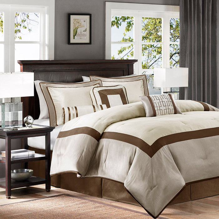 Genevieve - King Comforter (Set of 7) - Taupe / Brown - Simple Home Plus