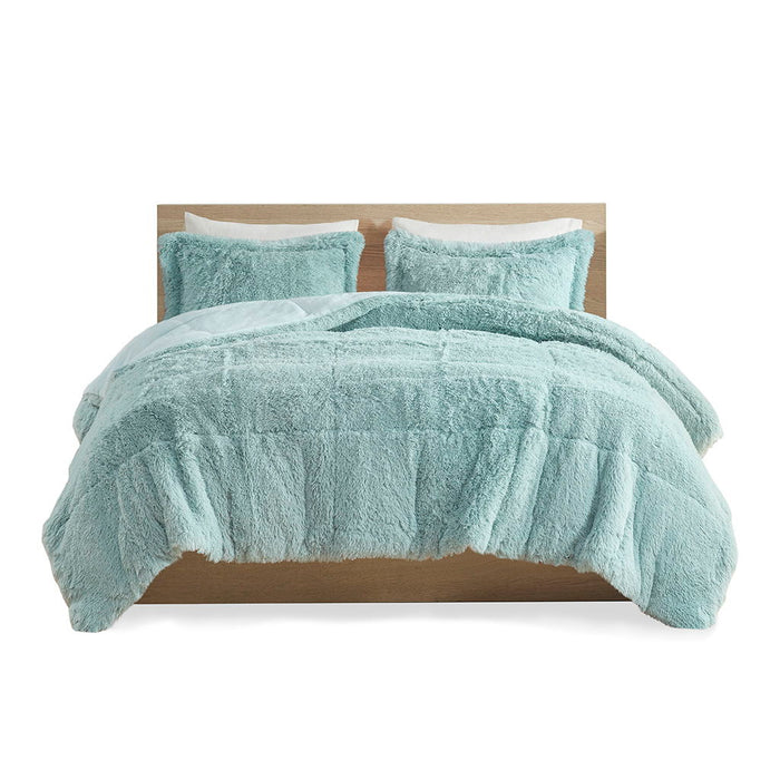 Malea - Twin Shaggy Long Comforter Mini Set - Aqua - Simple Home Plus