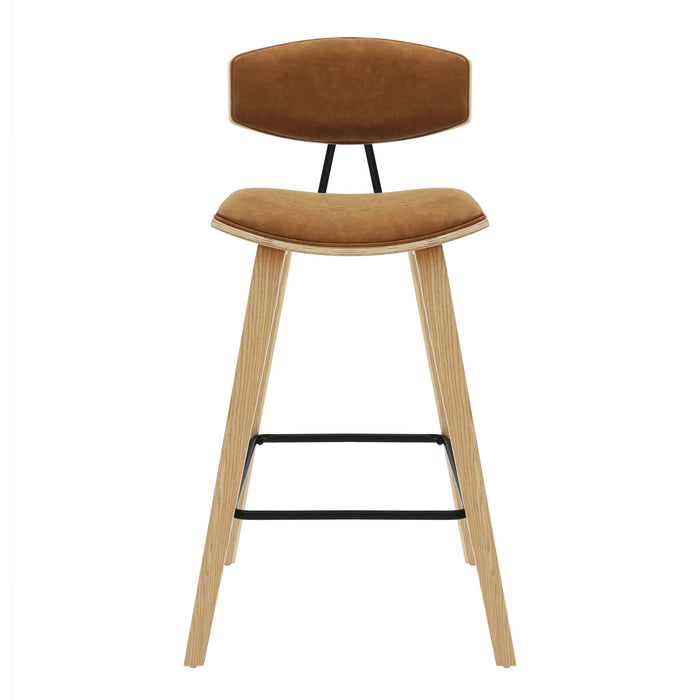 Fox - Counter Height Curved Back Wood Bar Stool With Faux Leather Seat