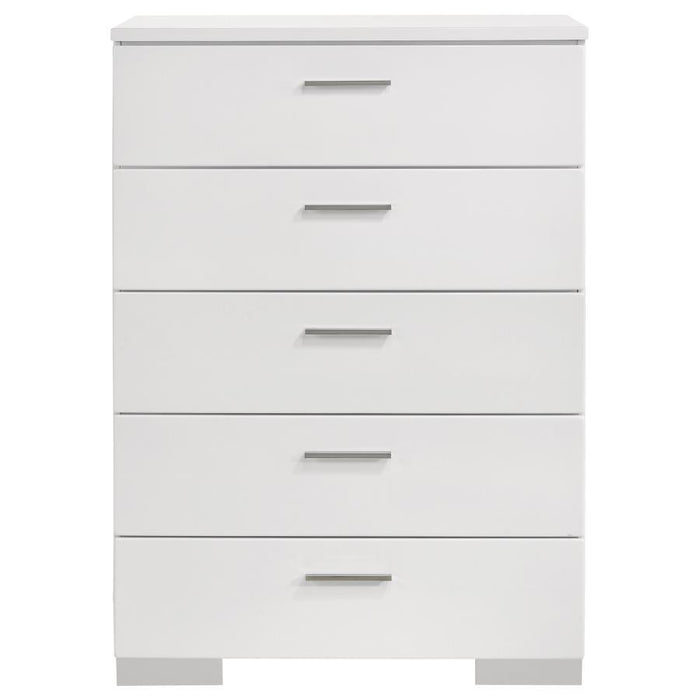 Felicity - 5-Drawer Bedroom Chest - White High Gloss - Simple Home Plus