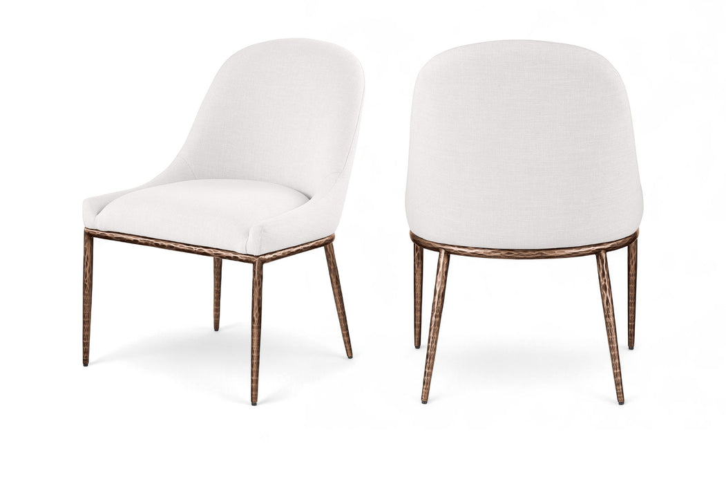 Ferro - Linen Textured Performance Fabric Upholstered Dining Side Chair - Cream / Brushed Bronze - Simple Home Plus