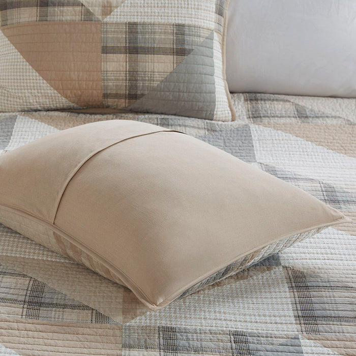 Olsen - 3 Piece King Oversized Cotton Quilt Set - Tan - Simple Home Plus