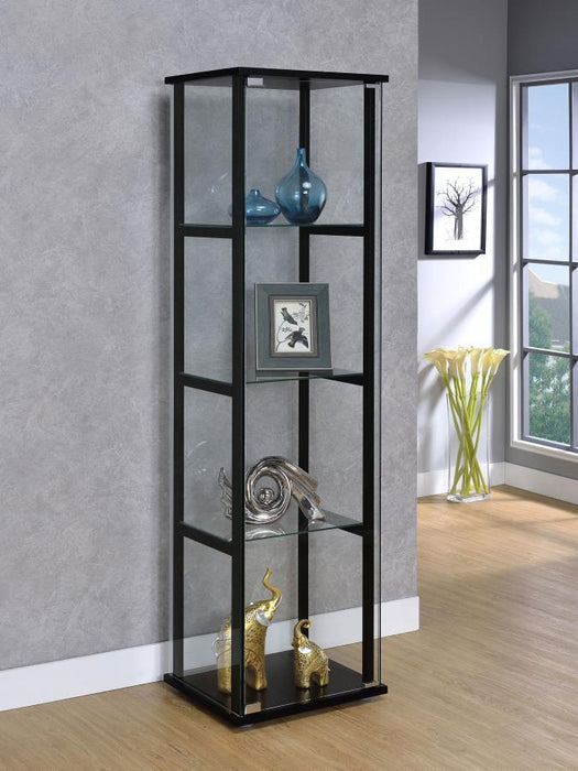 Cyclamen - 4-Shelf Clear Glass Curio Display Cabinet - Black - Simple Home Plus
