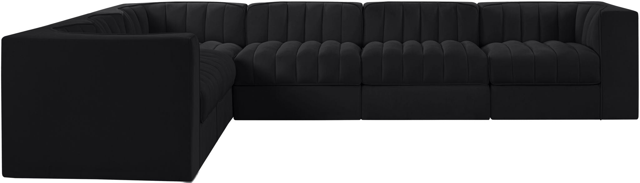 Rummi - Velvet Performance Fabric Upholstered 6 Piece Modular Sectional (With 3 Corner Chairs) - Simple Home Plus