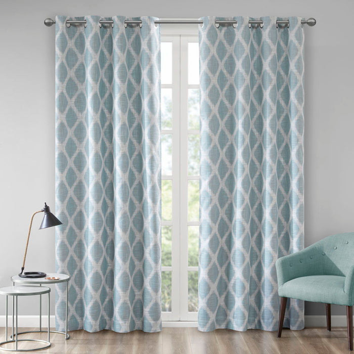 Blakesly - 84" Printed Ikat Blackout Panel - Aqua - Simple Home Plus