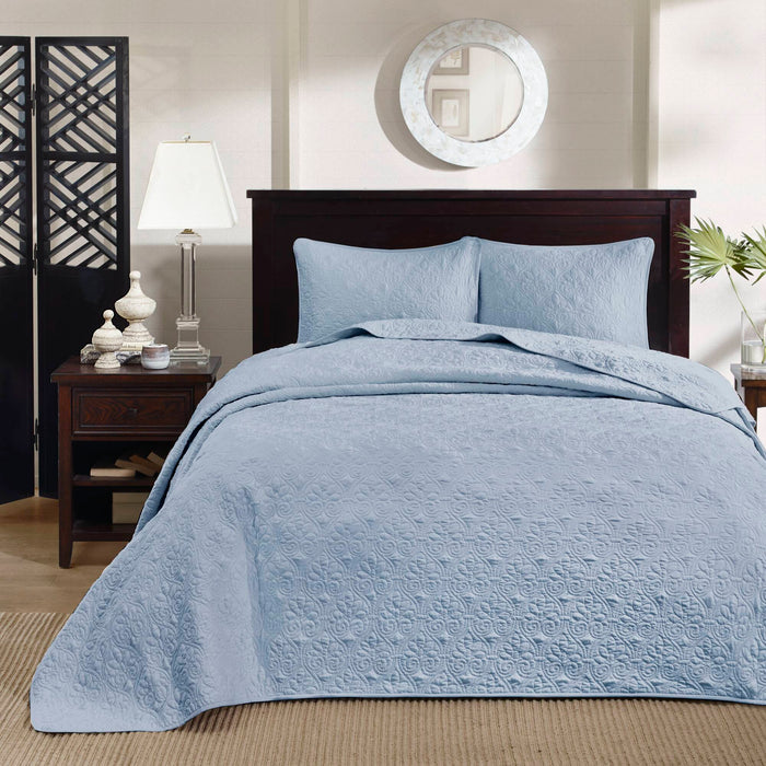 Quebec - Queen Reversible Bedspread Set - Blue - Simple Home Plus