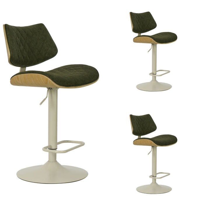 Leland - Adjustable Swivel Curved Back Wood Bar Stool With Faux Leather Seat