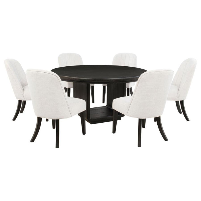 Leandro - 7 Piece Round Dining Table Set - Cream / Burnished Black - Simple Home Plus