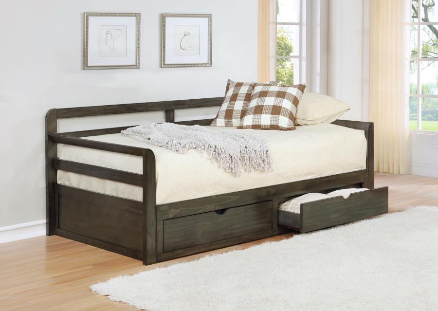 Sorrento - 2-Drawer Twin Long Daybed With Extension Trundle - Gray - Simple Home Plus