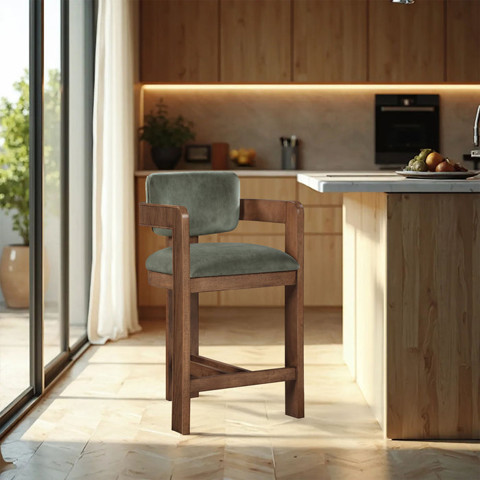 Sacha - Velvet Stool With Brown Base - Simple Home Plus