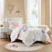 Gracie - Floral Reversible Tufted Chenille Twin Comforter Set With Flower Throw Pillow - White / Purple - Simple Home Plus