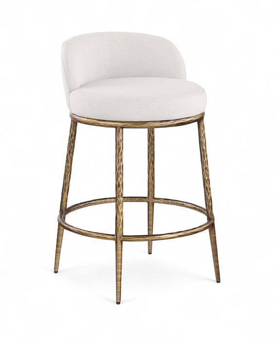 Ferro - Linen Textured Performance Fabric Upholstered Counter Stool - Cream / Brushed Gold - Simple Home Plus