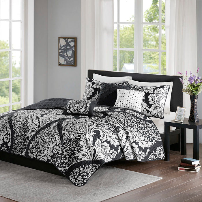 Vienna - 6 Piece Printed Cotton Quilt Set With Throw Pillows - Black - Simple Home Plus