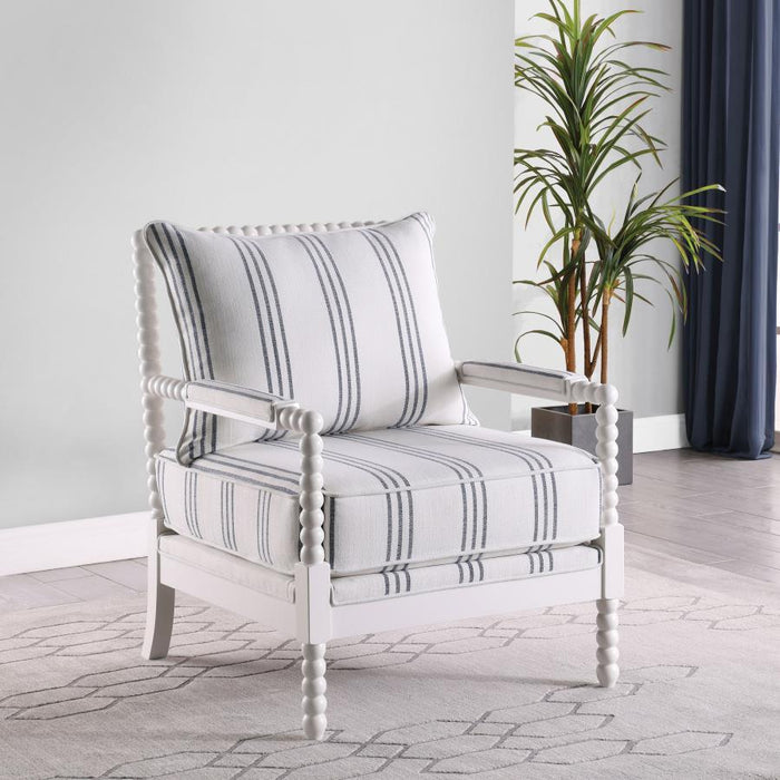 Blanchett - Upholstered Bobbin Accent Chair - White And Navy - Simple Home Plus