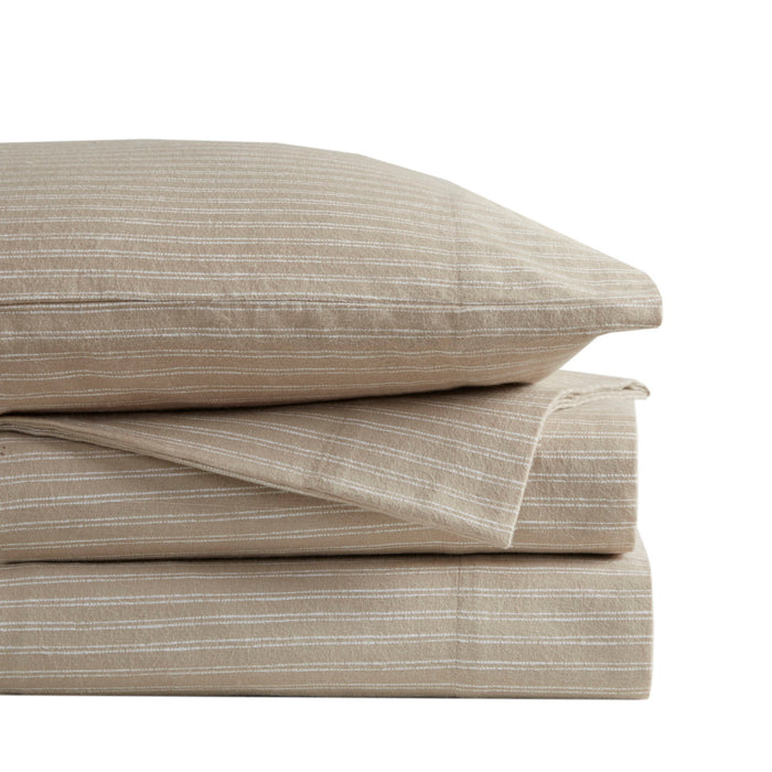 Cozy Cotton Flannel - Full Printed Sheet Set - Beige/White Stripes