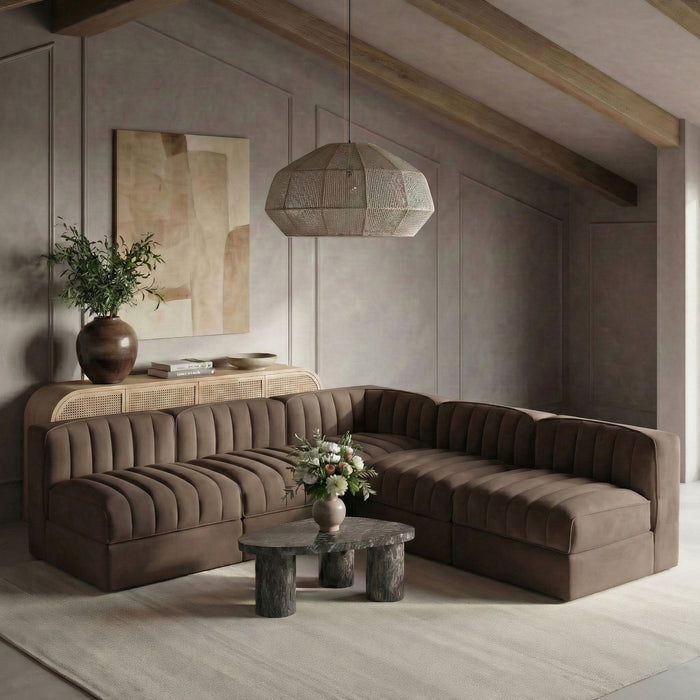 Rummi - Armless Velvet Performance Fabric Upholstered 5 Piece Modular Sectional - Simple Home Plus