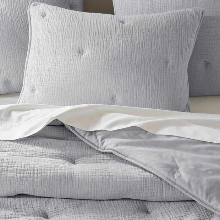 Breeze - Full/Queen Cotton Gauze Embroidered Quilt Set - Blue - Simple Home Plus