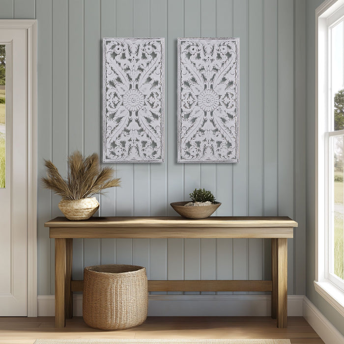 Botanical Panel - Carved Wall Decor (Set of 2) - White - Simple Home Plus