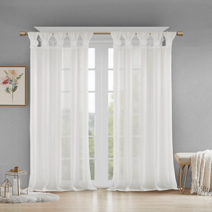 Rosette - 63" Floral Embellished Cuff Tab Top Solid Window Panel - White - Simple Home Plus