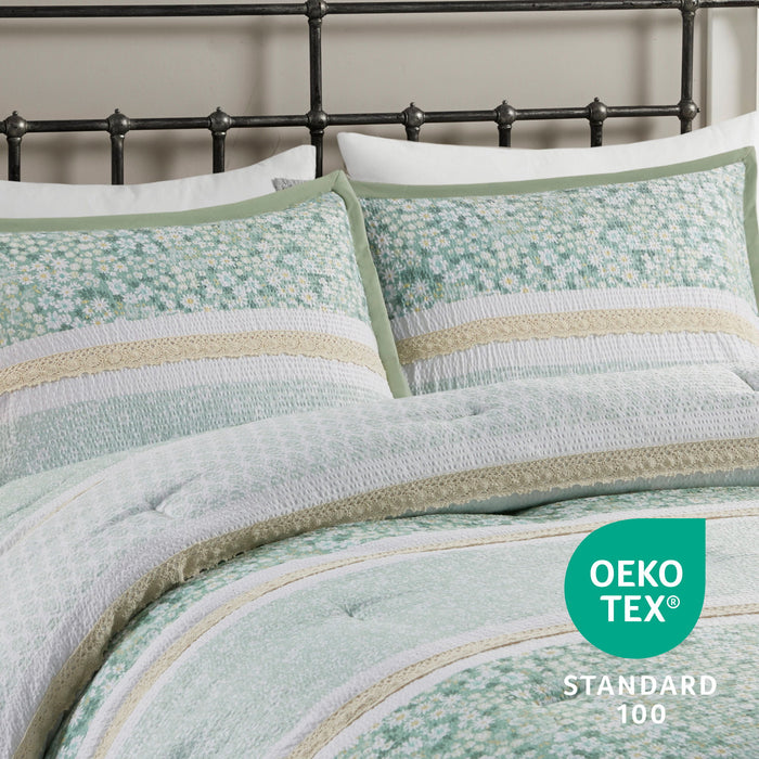 Caralie - 5 Piece King Seersucker Comforter Set With Throw Pillows - Green - Simple Home Plus