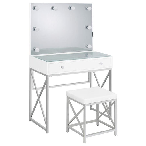 Eliza - Vanity Set With Lighting & Stool - White And Chrome - Simple Home Plus