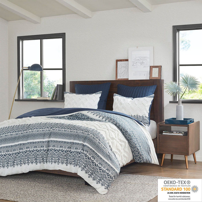 Mila - King 3 Piece Duvet Cover Set With Tufting - Navy - Simple Home Plus
