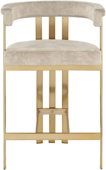 Marcello - Counter Stool With Brushed Gold Iron Frame (Set of 2) - Beige - Simple Home Plus