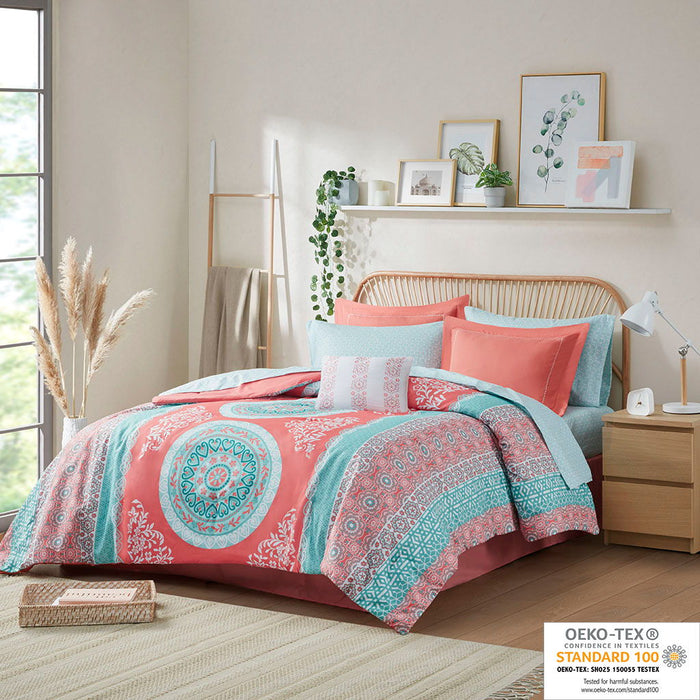 Loretta - Queen Comforter And Sheet Set - Coral - Simple Home Plus