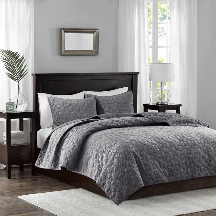 Harper - King Reversible 3 Piece Coverlet Set - Gray - Simple Home Plus