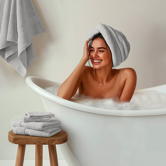 800GSM - 8 Piece Antimicrobial Towel Set - Silver - Simple Home Plus