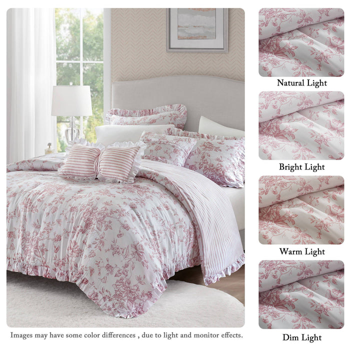 Adele - Full/Queen 5 Pieces Comforter Set With Decorative Pillows - Pink - Simple Home Plus