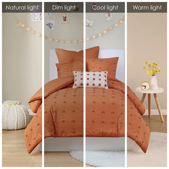 Brooklyn - Cotton Jacquard Twin Comforter Set With Euro Shams and Throw Pillows - Rust - Simple Home Plus